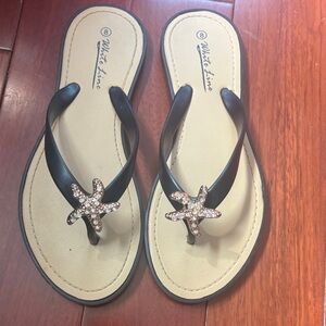 Women's Black Starfish Thong Sandals Size 8